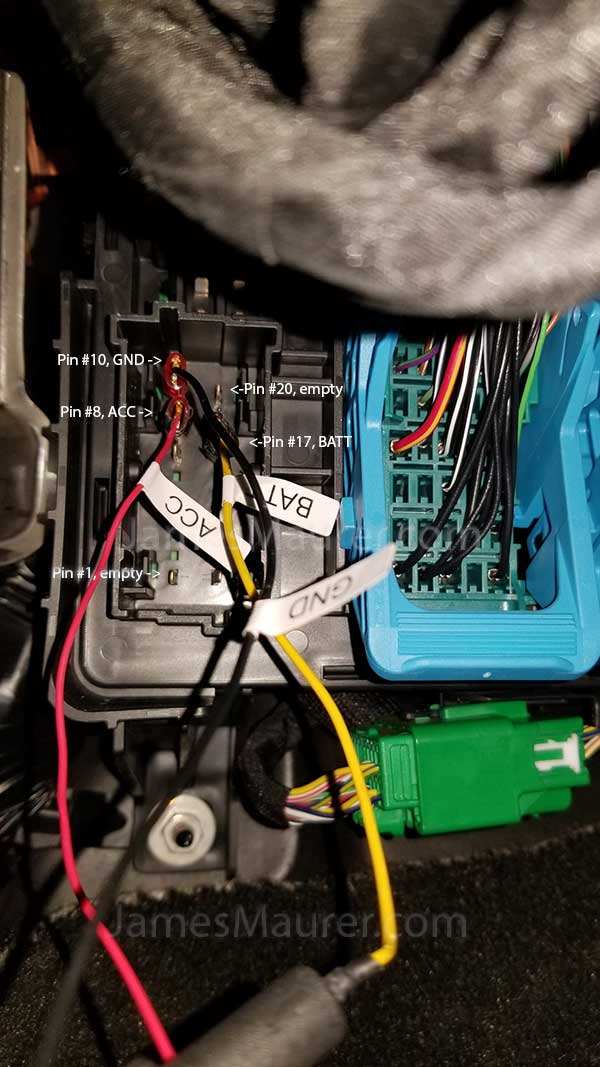 Connecting parking mode cable to relay block under GMC dash - pins 10, 8, and 17