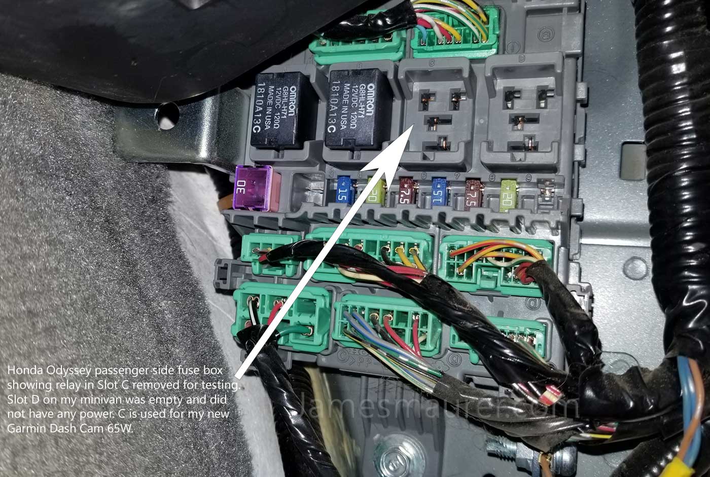 Honda Odyssey passenger side fuse box for parking mode cable install