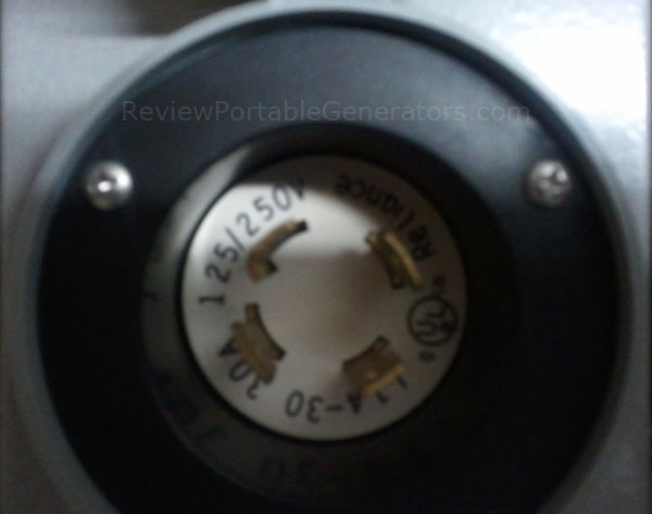 Exterior wall power inlet receptacle installed for connecting the portable generator cord