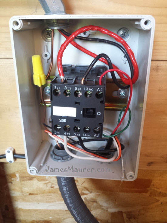 Wiring inside irrigation pump relay contactor showing A1 and A2 terminals
