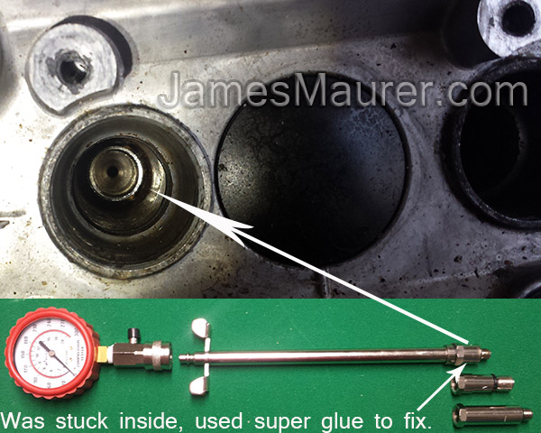 Compression tester adapter stuck inside Waverunner cylinder - use superglue to prevent this