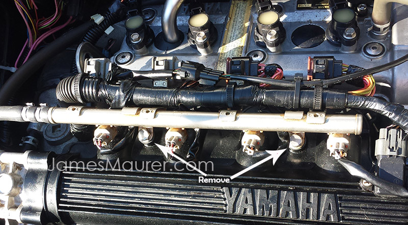 Removing the fuel bar on a Yamaha Waverunner VX1100 to access fuel injectors