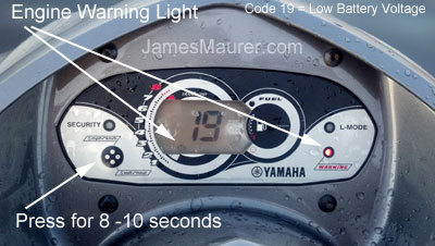 Yamaha Waverunner display showing error code 19 - incorrect battery voltage