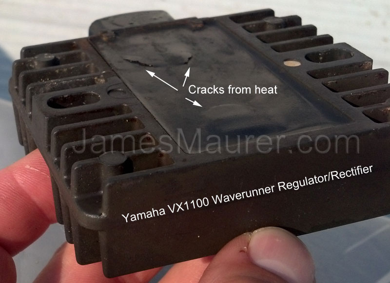 Cracks in Yamaha VX1100 voltage rectifier from heat damage