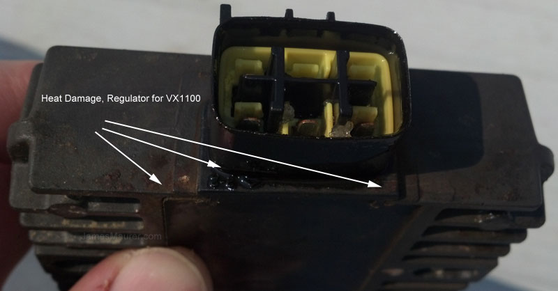 Heat damage visible on Yamaha Waverunner voltage regulator housing